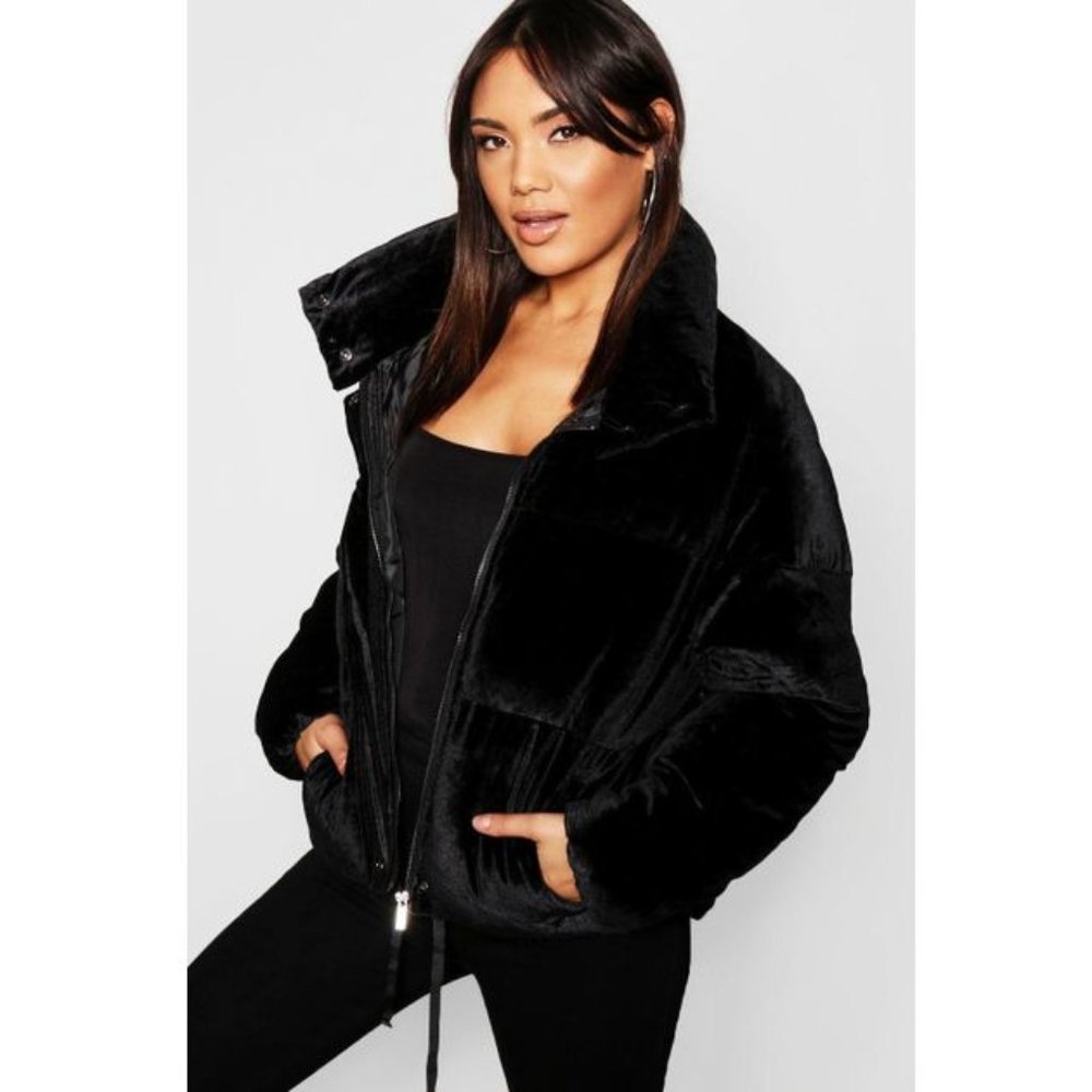 boohoo Velour Puffer Jacket